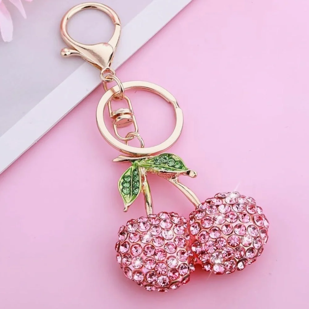 Cherry Bling rhinestone bag charm with gold clip keys, purse, accessories